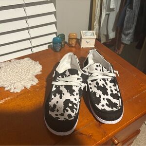 Black and White Cow Print Sneakers